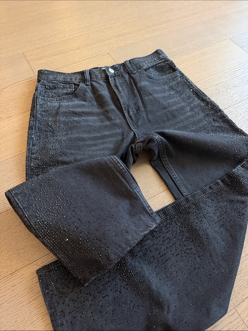 Zara Black Wide-Leg Jeans with Studded Detail